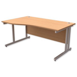 Trexus Contract Plus Cantilever Wave Desk Left Hand Silver Legs W1600xD800xH725mm Beech