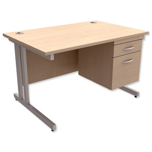 Trexus Contract Plus Cantilever Desk Rectangular 2-Drawer Pedestal Silver Legs W1200xD800xH725mm Maple Ident: 431B