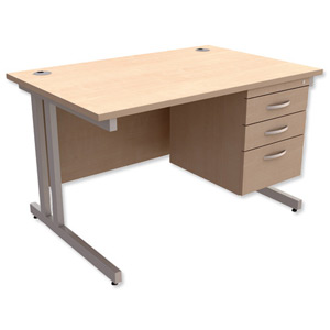 Trexus Contract Plus Cantilever Desk Rectangular 3-Drawer Pedestal Silver Legs W1200xD800xH725mm Maple