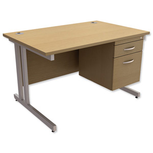 Trexus Contract Plus Cantilever Desk Rectangular 2-Drawer Pedestal Silver Legs W1200xD800xH725mm Oak Ident: 431B