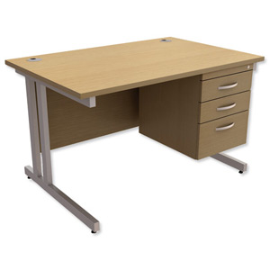 Trexus Contract Plus Cantilever Desk Rectangular 3-Drawer Pedestal Silver Legs W1200xD800xH725mm Legs Oak Ident: 431B