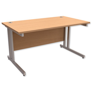 Trexus Contract Plus Cantilever Desk Rectangular Silver Legs W1400xD800xH725mm Beech Ident: 431A