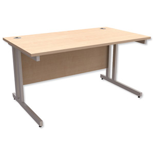 Trexus Contract Plus Cantilever Desk Rectangular Silver Legs W1400xD800xH725mm Maple Ident: 431A