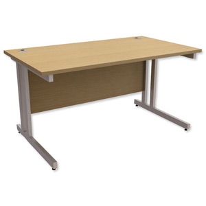 Trexus Contract Plus Cantilever Desk Rectangular Silver Legs W1400xD800xH725mm Oak Ident: 431A