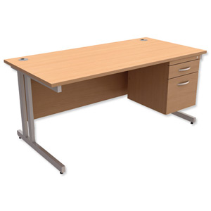 Trexus Contract Plus Cantilever Desk Rectangular 2-Drawer Pedestal Silver Legs W1600xD800xH725mm Beech Ident: 431B