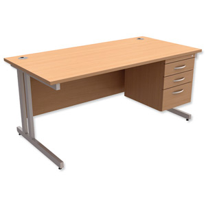 Trexus Contract Plus Cantilever Desk Rectangular 3-Drawer Pedestal Silver Legs W1600xD800xH725mm Beech Ident: 431B