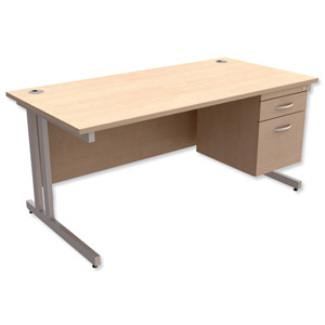 Trexus Contract Plus Cantilever Desk Rectangular 2-Drawer Pedestal Silver Legs W1600xD800xH725mm Maple