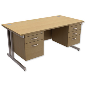 Trexus Contract Plus Cantilever Desk Rectangular Double Pedestal Silver Legs W1600xD800xH725mm Oak Ident: 431C