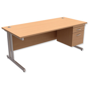 Trexus Contract Plus Cantilever Desk Rectangular 2-Drawer Pedestal Silver Legs W1800xD800xH725mm Beech Ident: 431B
