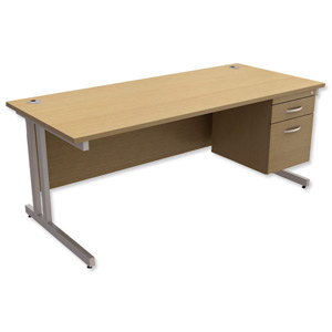 Trexus Contract Plus Cantilever Desk Rectangular 2-Drawer Pedestal Silver Legs W1800xD800xH725mm Oak Ident: 431B