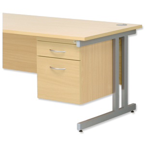 Trexus Fixed Filing Pedestal for Cantilever Desk 2-Drawer W400xD525xH470mm Maple