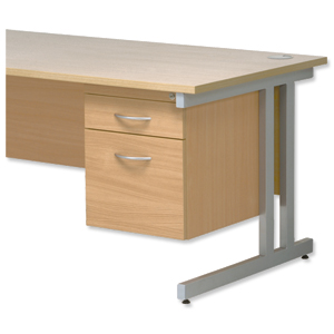 Trexus Fixed Filing Pedestal for Cantilever Desk 2-Drawer W400xD525xH470mm Oak