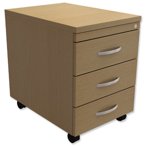 Trexus Mobile 3-Drawer Pedestal W400xD600xH602mm Oak Ident: 436A