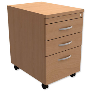 Trexus Mobile Filing Pedestal Tall Under-desk 3-Drawer W400xD600xH674mm Beech Ident: 436A