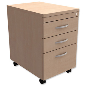 Trexus Mobile Filing Pedestal Tall Under-desk 3-Drawer W400xD600xH674mm Maple Ident: 436A