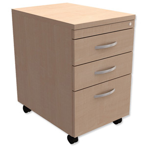 Trexus Mobile Filing Pedestal Tall Under-desk 3-Drawer W400xD600xH674mm Maple