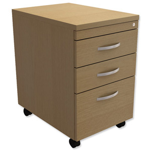 Trexus Mobile Filing Pedestal Tall Under-desk 3-Drawer W400xD600xH674mm Oak