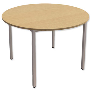 Trexus Circular Table with Silver Legs 18mm Top Dia1100xH725mm Oak Ident: 448A