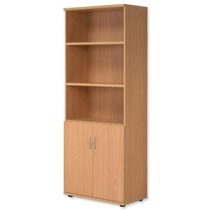 Trexus Tall Cupboard Part-Open with Lockable Bottom Doors W800xD420xH2053mm Beech Ident: 439B