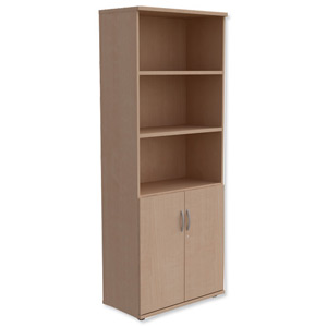 Trexus Tall Cupboard Part-Open with Lockable Bottom Doors W800xD420xH2053mm Maple Ident: 439B