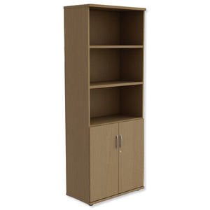 Trexus Tall Cupboard Part-Open with Lockable Bottom Doors W800xD420xH2053mm Oak Ident: 439B