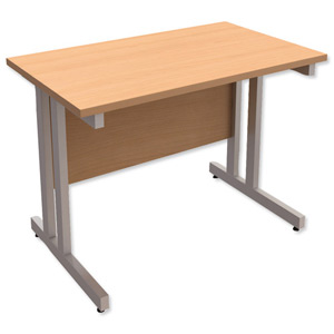 Trexus Contract Plus Cantilever Rectangular Return Desk Silver Legs W1000xD600xH725mm Beech Ident: 431D