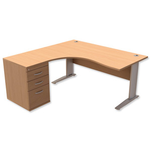 Trexus Premier Radial Desk Left Hand with 600mm Desk-High Pedestal W1600xD1600xH720mm Beech