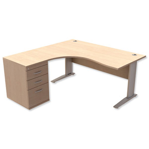 Trexus Premier Radial Desk Left Hand with 600mm Desk-High Pedestal W1600xD1600xH720mm Maple Ident: 425B