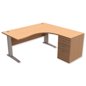 Trexus Premier Radial Desk Right Hand with 600mm Desk-High Pedestal W1600xD1600xH720mm Beech