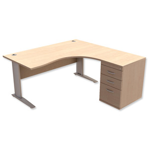 Trexus Premier Radial Desk Right Hand with 600mm Desk-High Pedestal W1600xD1600xH720mm Maple Ident: 425B