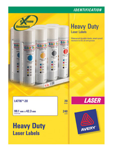 Avery Heavy Duty Labels Laser 24 per Sheet 63.5x33.9mm White Ref L4773-20 [480 Labels] Ident: 141B