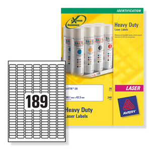 Avery Heavy Duty Labels Laser 189 per Sheet 25.4x10mm Silver Ref L6008-20 [3780 Labels] Ident: 141B