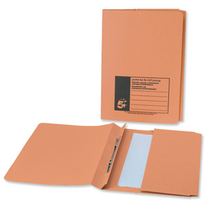 5 Star Flat File with Pocket Recycled Manilla 315gsm 38mm Foolscap Orange [Pack 25] Ident: 200E
