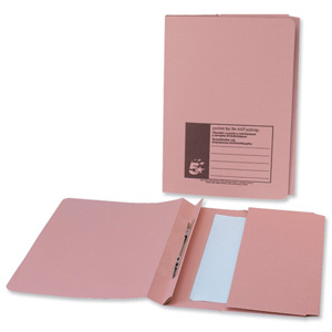 5 Star Flat File with Pocket Recycled Manilla 315gsm 38mm Foolscap Pink [Pack 25] Ident: 200E