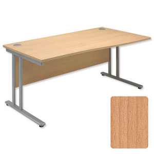 Sonix Style Wave Desk Right Hand Silver Legs W1600xD1000-800xH720mm Beech Ref 35