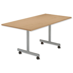 Sonix2 Basic Mobile Flip-Top Rectangular Table W1600xD800xH720mm Oak