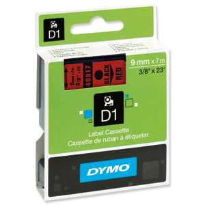 Dymo D1 Tape for Electronic Labelmakers 9mmx7m Black on Red Ref 40917 S0720720 Ident: 724B