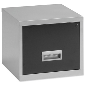 Filing Cabinet Steel Lockable 1 Drawer A4 Silver and Black