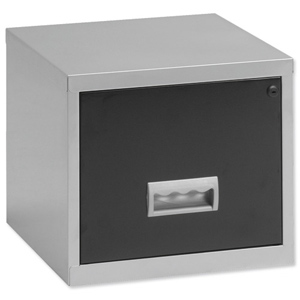 Filing Cabinet Steel Lockable 1 Drawer A4 Silver and Black Ident: 464c