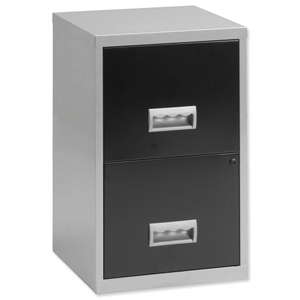 Filing Cabinet Steel Lockable 2 Drawers A4 Silver and Black Ident: 464c