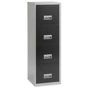 Filing Cabinet Steel Lockable 4 Drawers A4 Silver and Black Ident: 464c