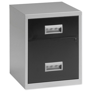 Combi Filing Unit Cabinet Lockable 2 Drawers A4 Silver and Black Ident: 464d