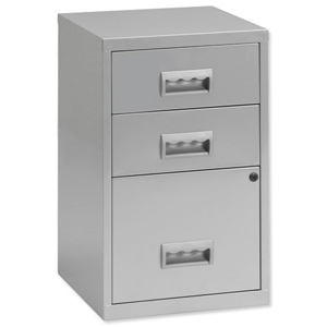 Combi Filing Unit Cabinet Lockable 3 Drawers A4 Silver Ident: 464d