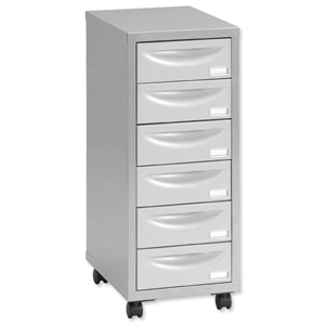 Pierre Henry Multi Drawer Storage Cabinet Steel 6 Drawers W300xD390xH710mm Silver and Grey Ref 095969