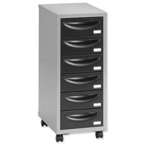 Pierre Henry Multi Drawer Storage Cabinet Steel 6 Drawers W300xD390xH710mm Silver and Black Ref 095992 Ident: 464A
