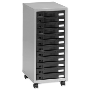 Pierre Henry Multi Drawer Storage Cabinet Steel 12 Drawers W300xD390xH710mm Silver and Black Ref 095993 Ident: 464A
