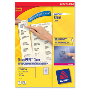 Avery Clear Addressing Labels Laser 21 per Sheet 63.5x38.1 Ref L7560-25 [525 Labels] Ident: 134A