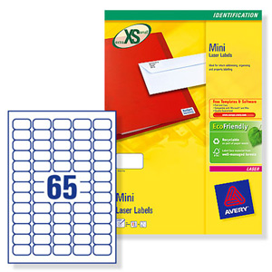 Avery Mini Labels Laser 65 per Sheet 38.1x21.2mm White Ref L7651-100 [6500 Labels] Ident: 133A