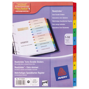Avery ReadyIndex Dividers Mylar Tabs A4 1-10 Ref 01735501 L7411-5