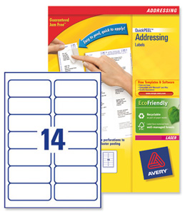 Avery Addressing Labels Laser Jam-free 14 per Sheet 99.1x38.1mm White Ref L7163-500 [7000 Labels] Ident: 133A